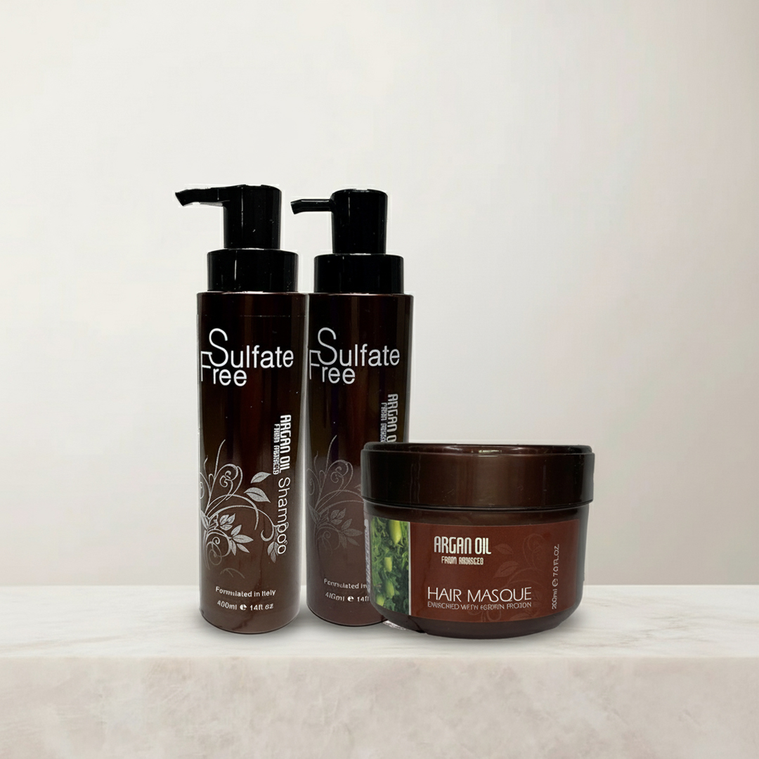 Argan Oil from Morocco Sulfate Free Shampoo, Conditioner, and Keratin Treatment Pack